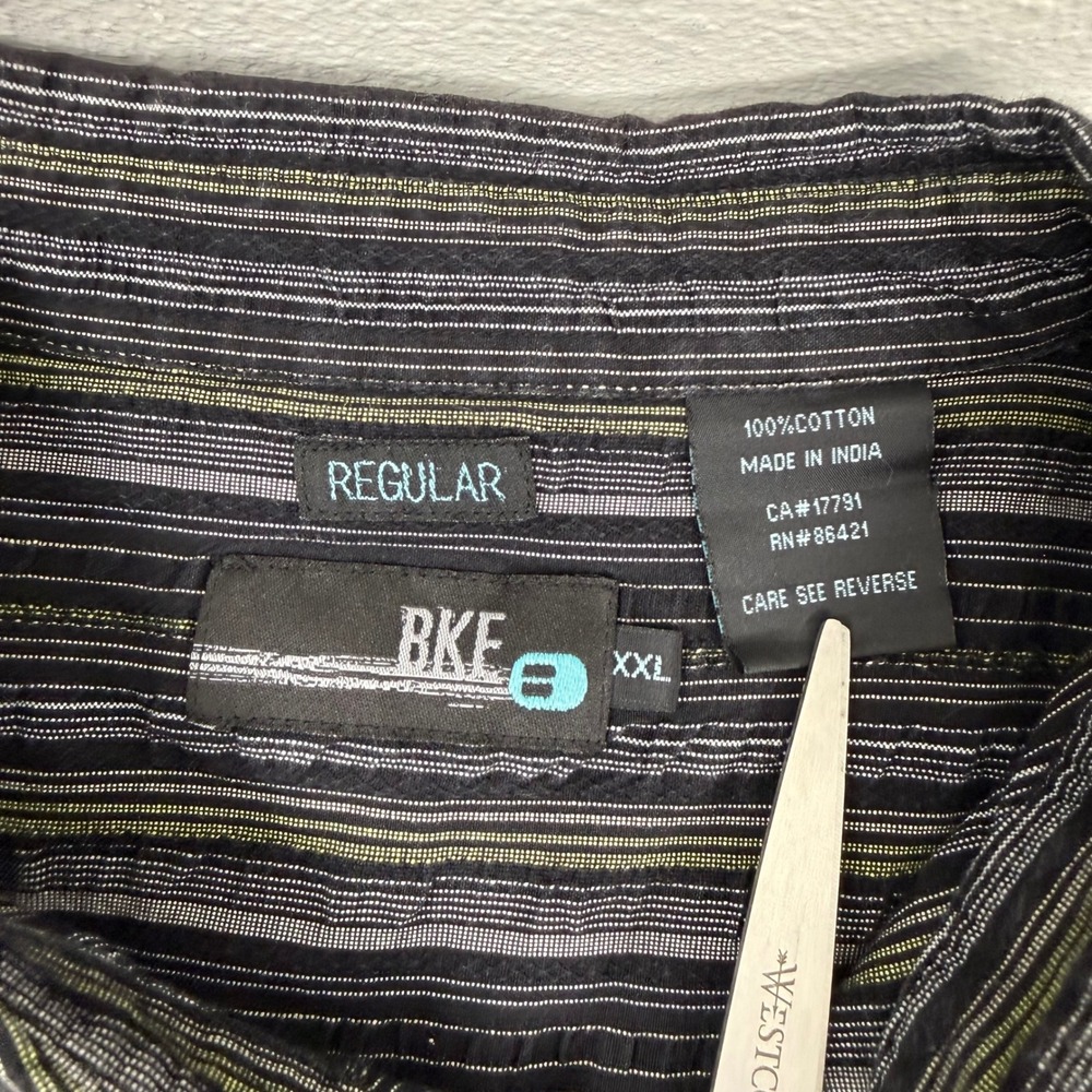 BKE Mens XXL Regular Fit Long Sleeve Striped Button Down Shirt Black Grey Green - Picture 3 of 8